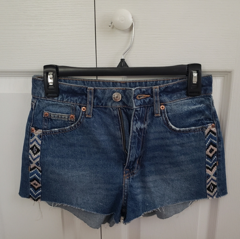 Aztec Stripe Denim Shorts